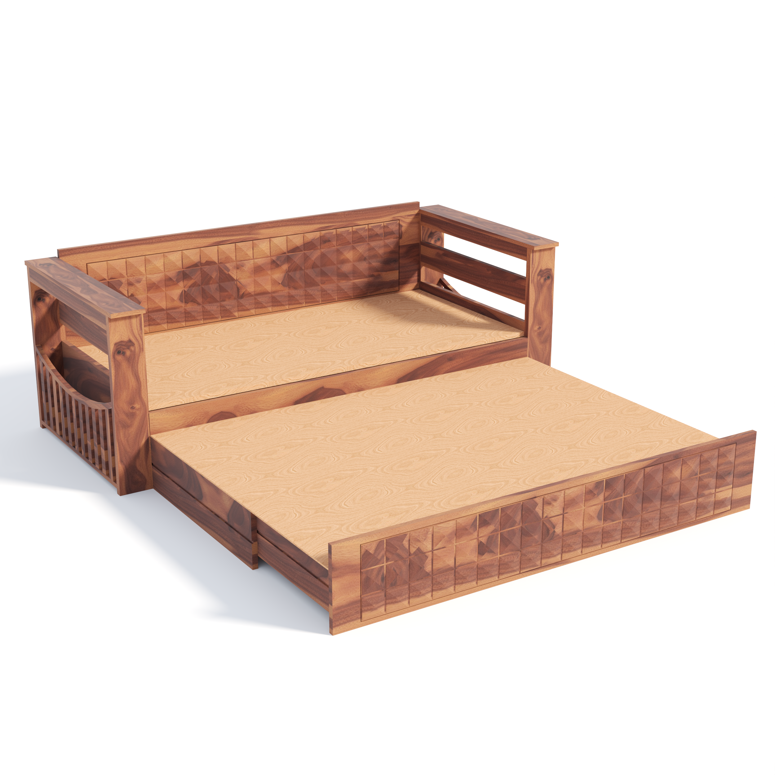 Florestawud Solid Sheesham Wood Sofa Cum Bed with Storage – Honey Finish