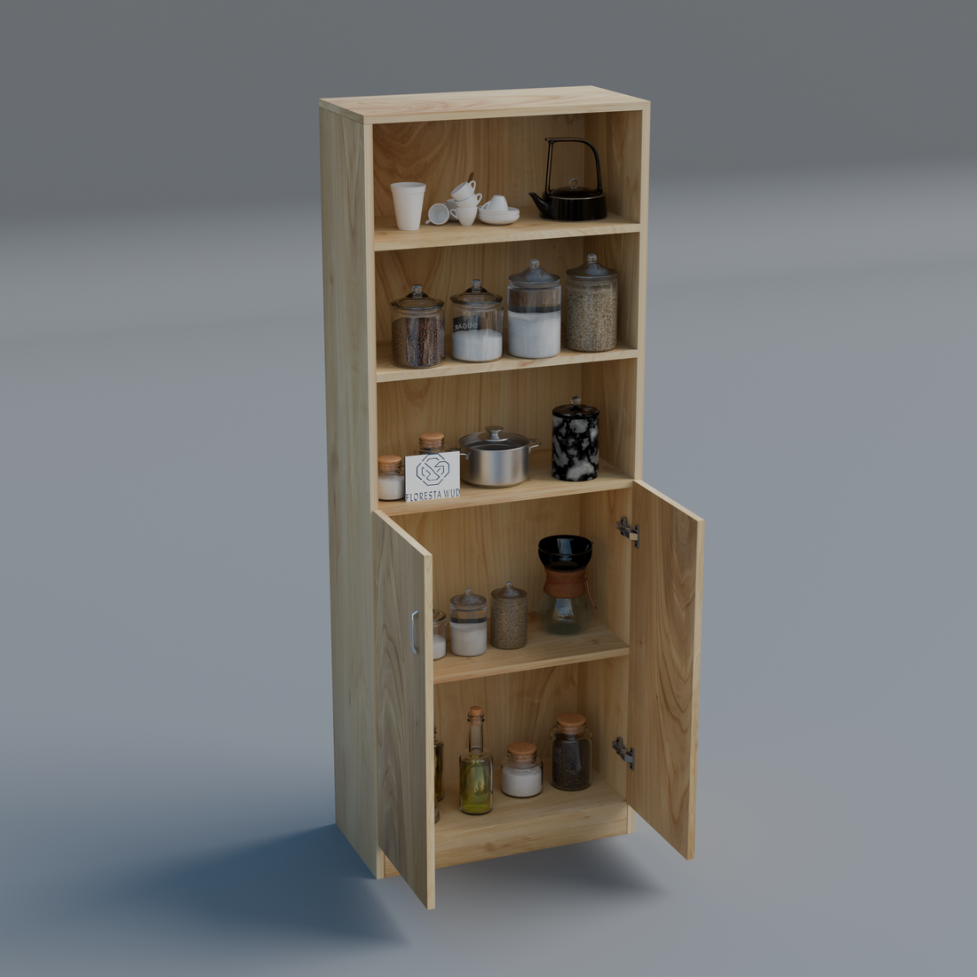 Florestawud Wooden Kitchen Storage Cabinet with Shelves – Natural color