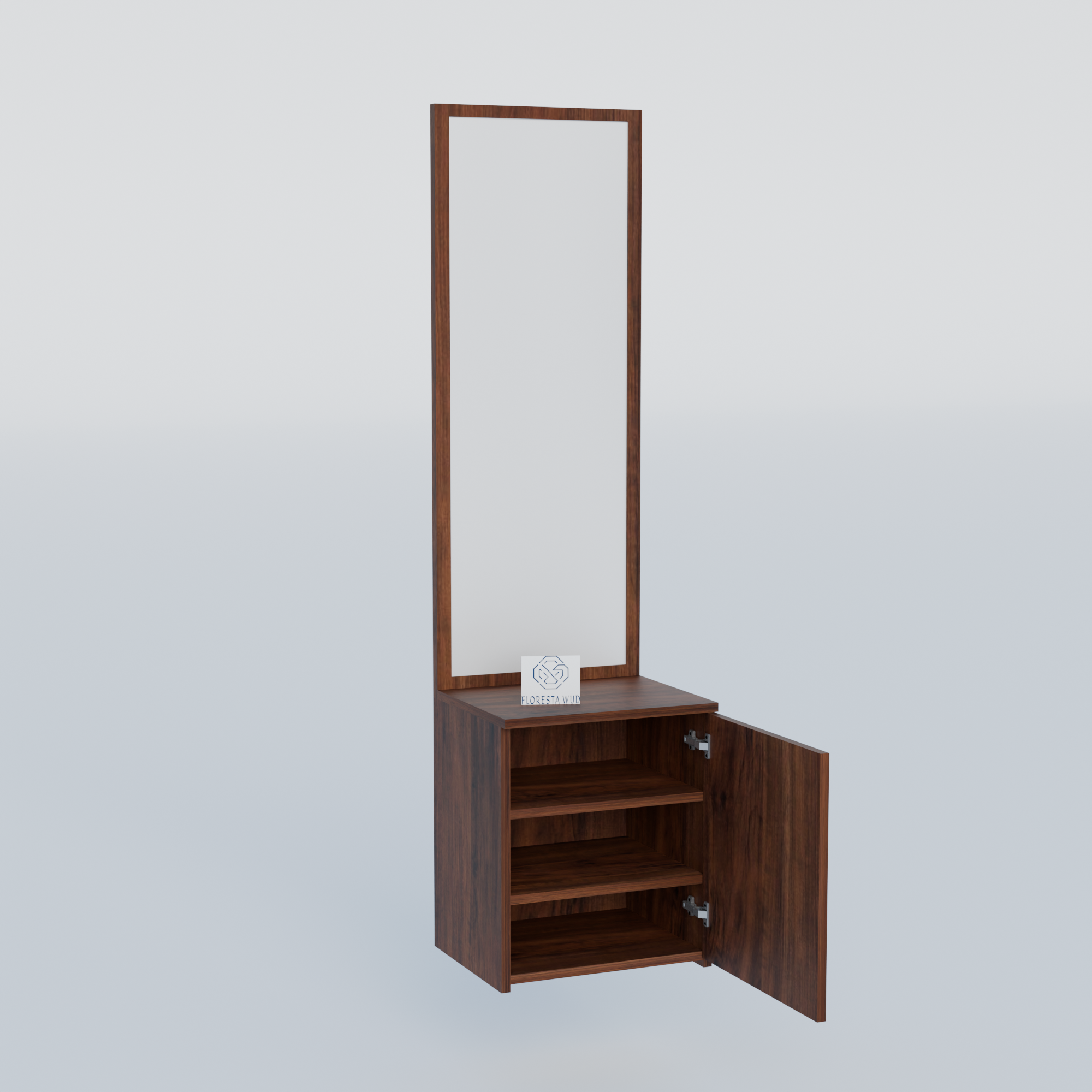 Florestawud Wooden Dressing Table with Full-Length Mirror & Storage Cabinet – Brown Finish
