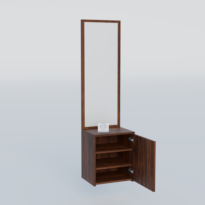 Florestawud Wooden Dressing Table with Full-Length Mirror & Storage Cabinet – Brown Finish