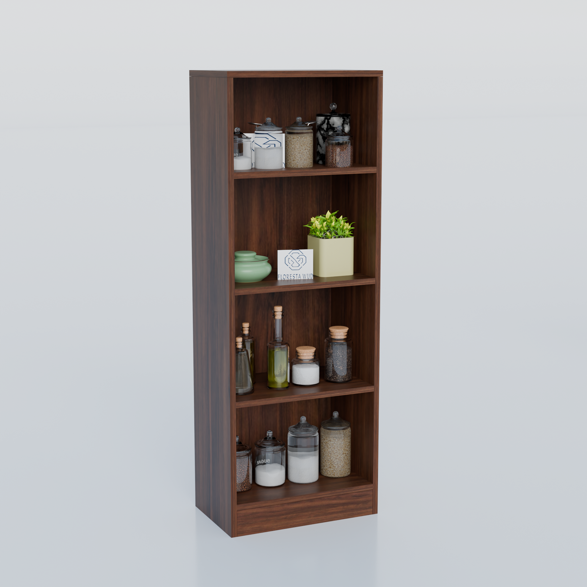 Florestawud Engineered Wood 4-Tier Open Kitchen Storage Rack – Brown Finish