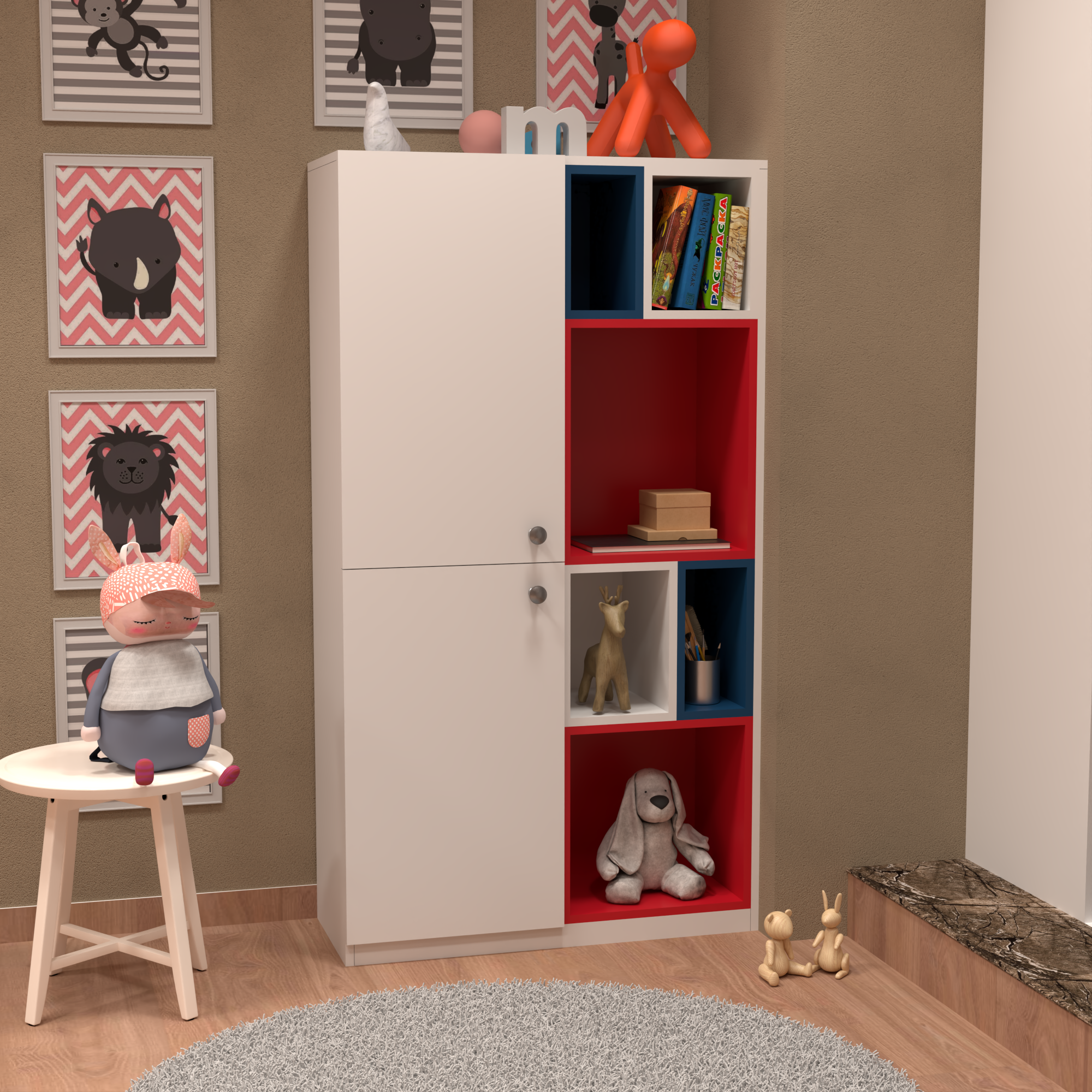 Florestawud Kids Book Storage Cabinet with Shelves – White Finish
