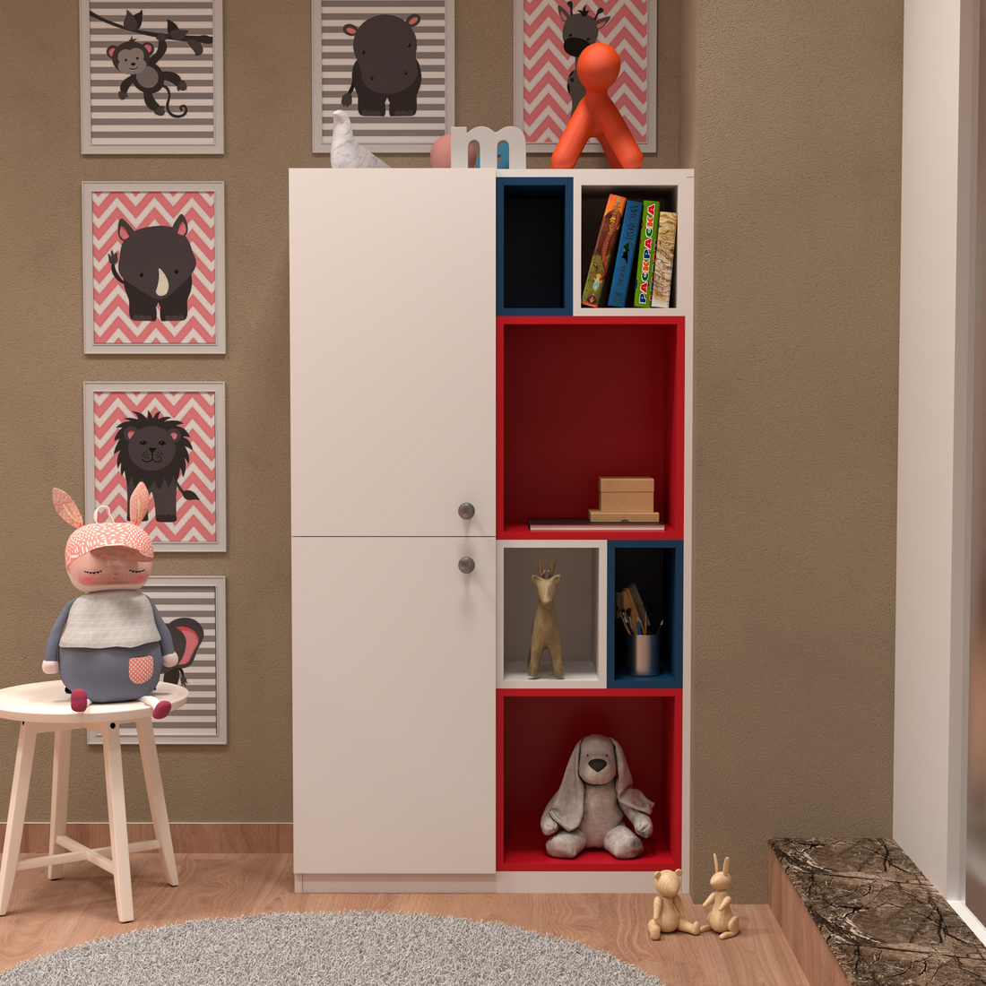 Florestawud Kids Book Storage Cabinet with Shelves – White Finish