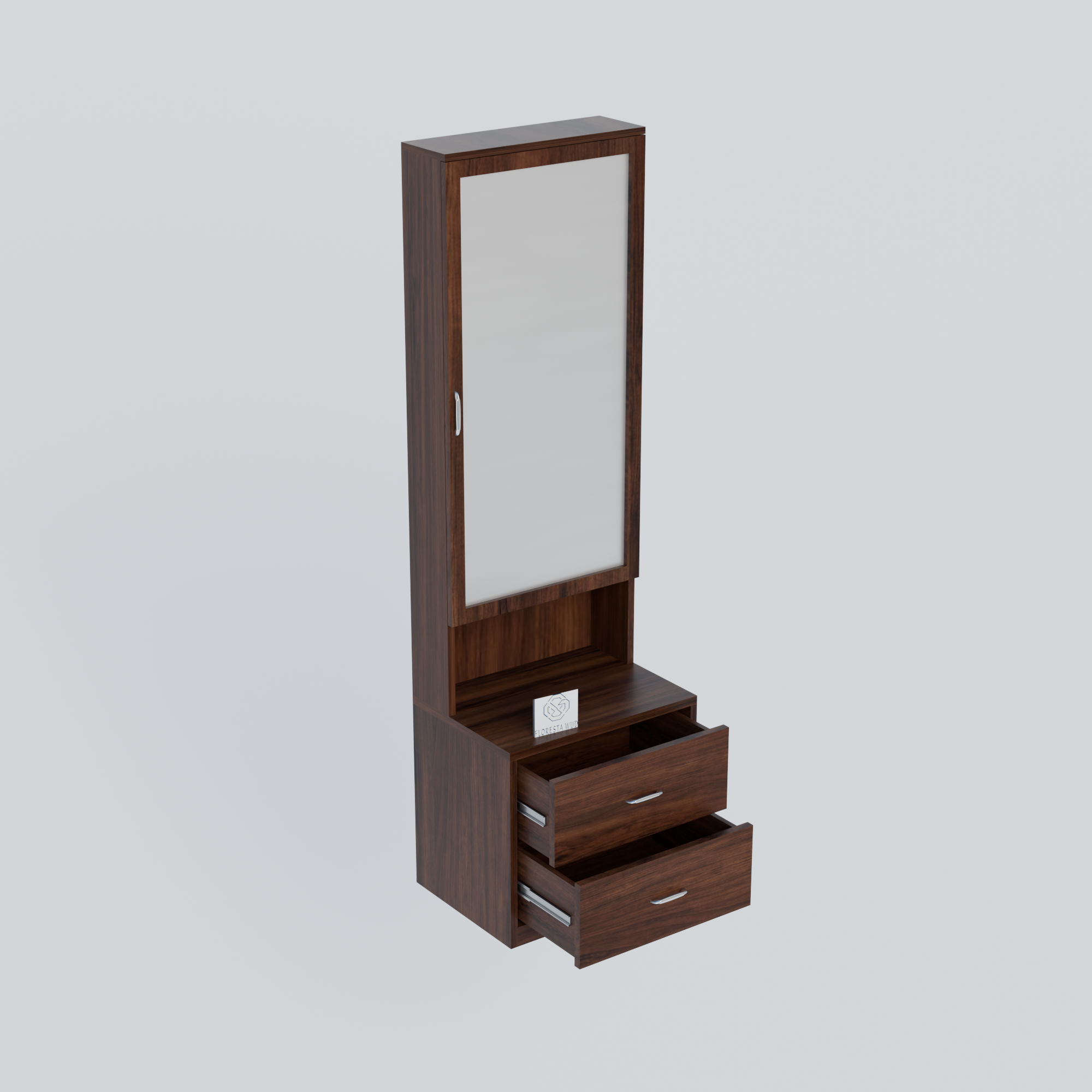 Florestawud Wooden Dressing Table with Mirror & 2 Drawers – Brown Finish