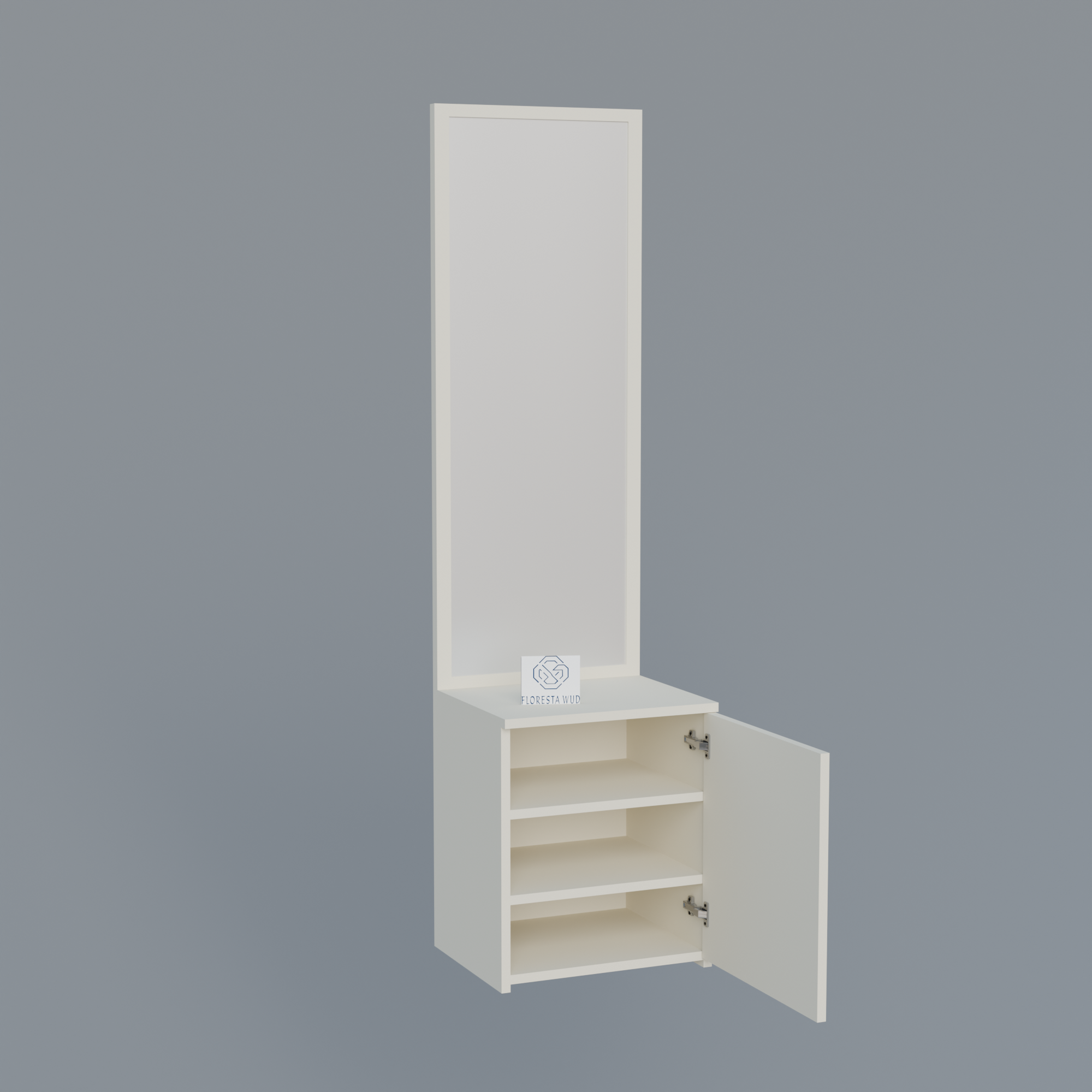 Florestawud Wooden Dressing Table with Full-Length Mirror & Storage Cabinet – White Finish