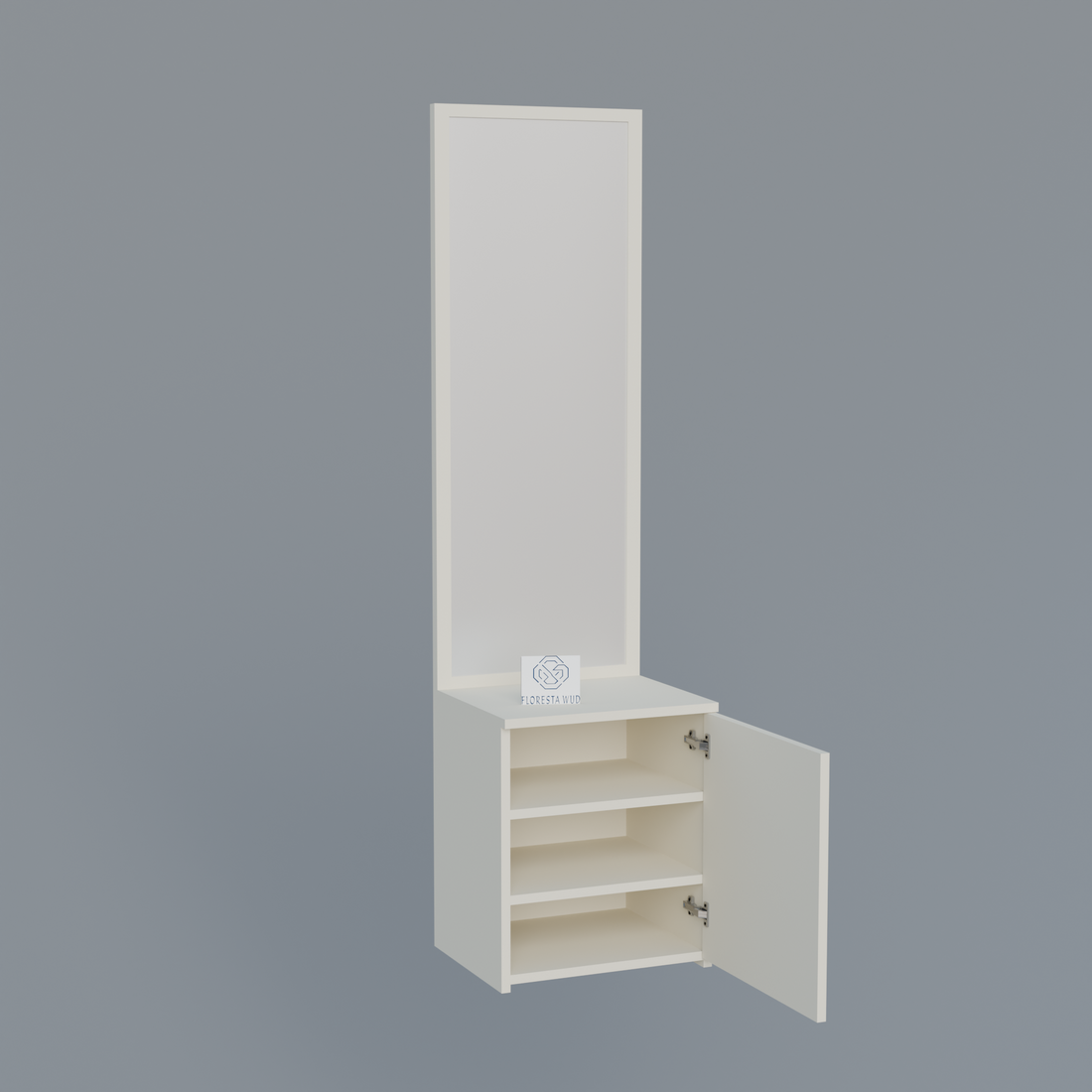 Florestawud Wooden Dressing Table with Full-Length Mirror & Storage Cabinet – White Finish