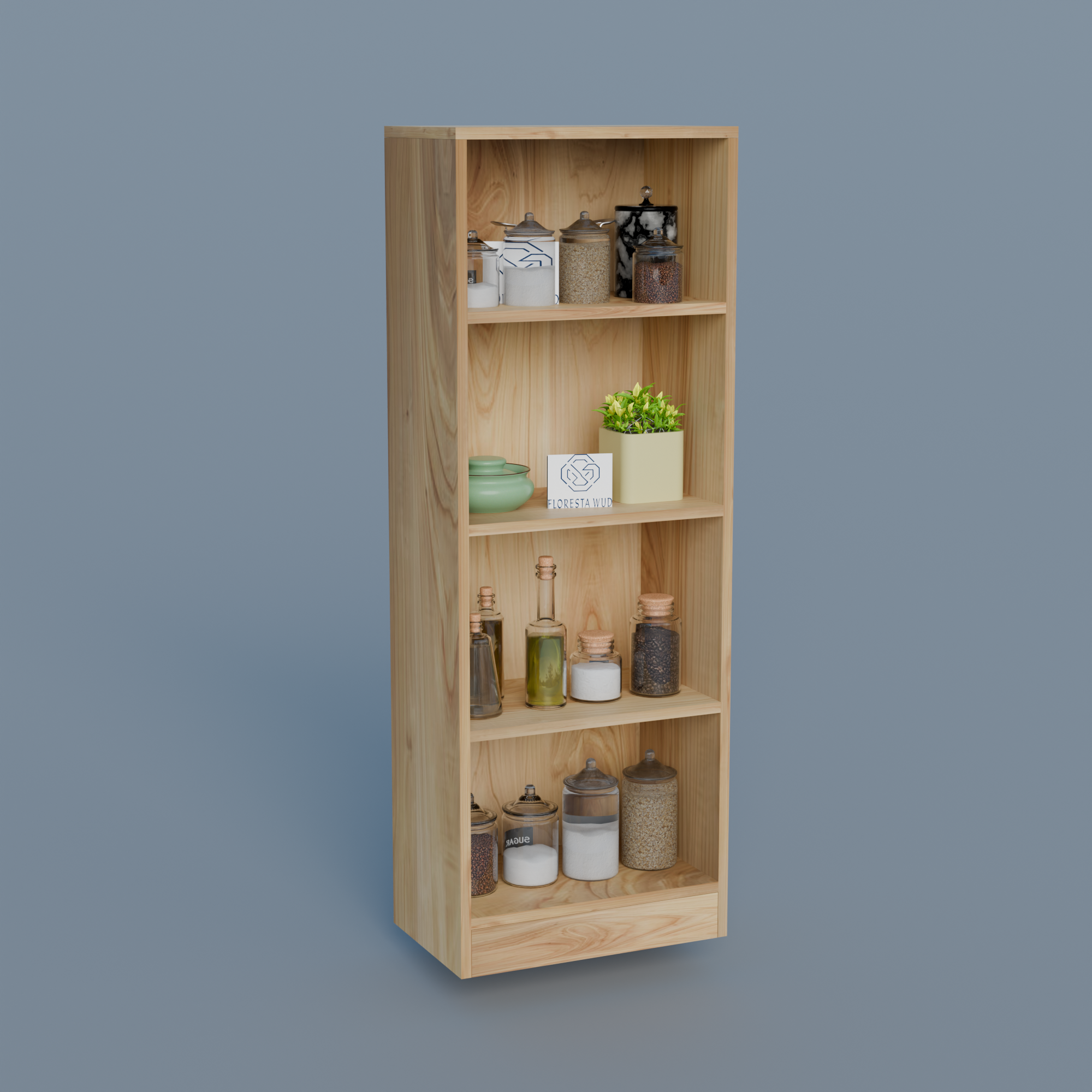 Florestawud Engineered Wood 4-Tier Open Kitchen Storage Rack – Natural Finish