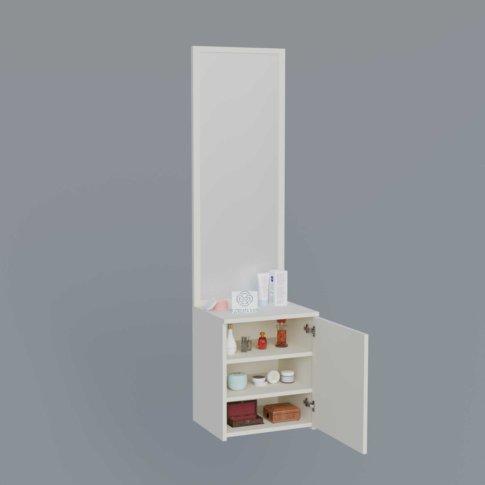Florestawud Wooden Dressing Table with Full-Length Mirror & Storage Cabinet – White Finish