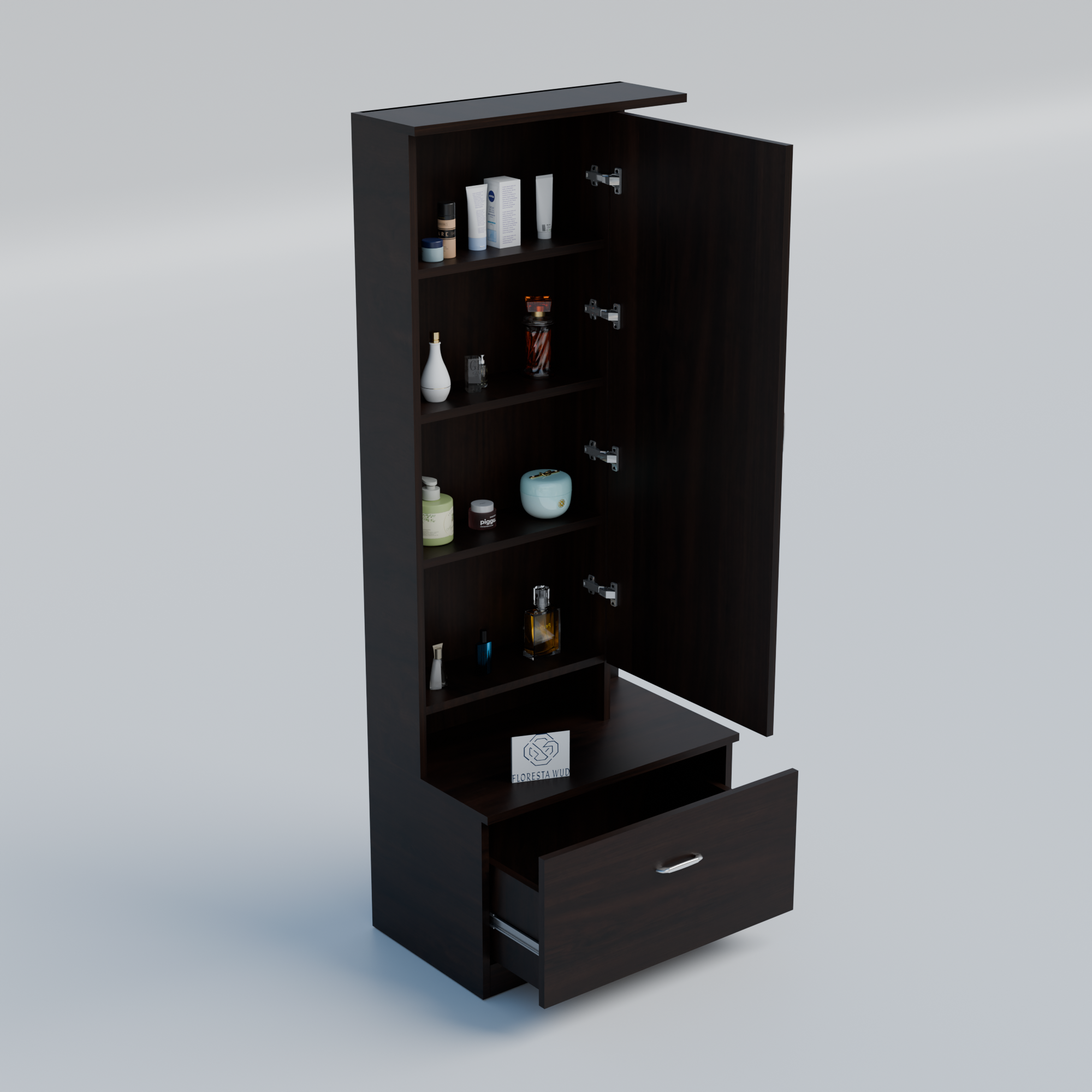 Florestawud Wooden Dressing Table with Mirror & Drawer – Wenge Finish