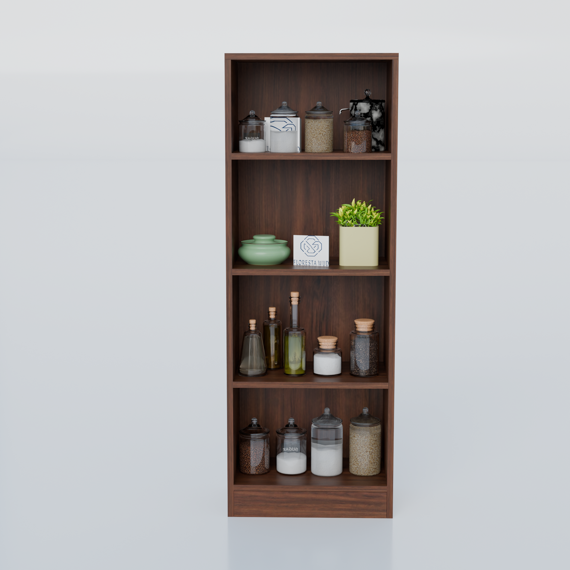 Florestawud Engineered Wood 4-Tier Open Kitchen Storage Rack – Brown Finish