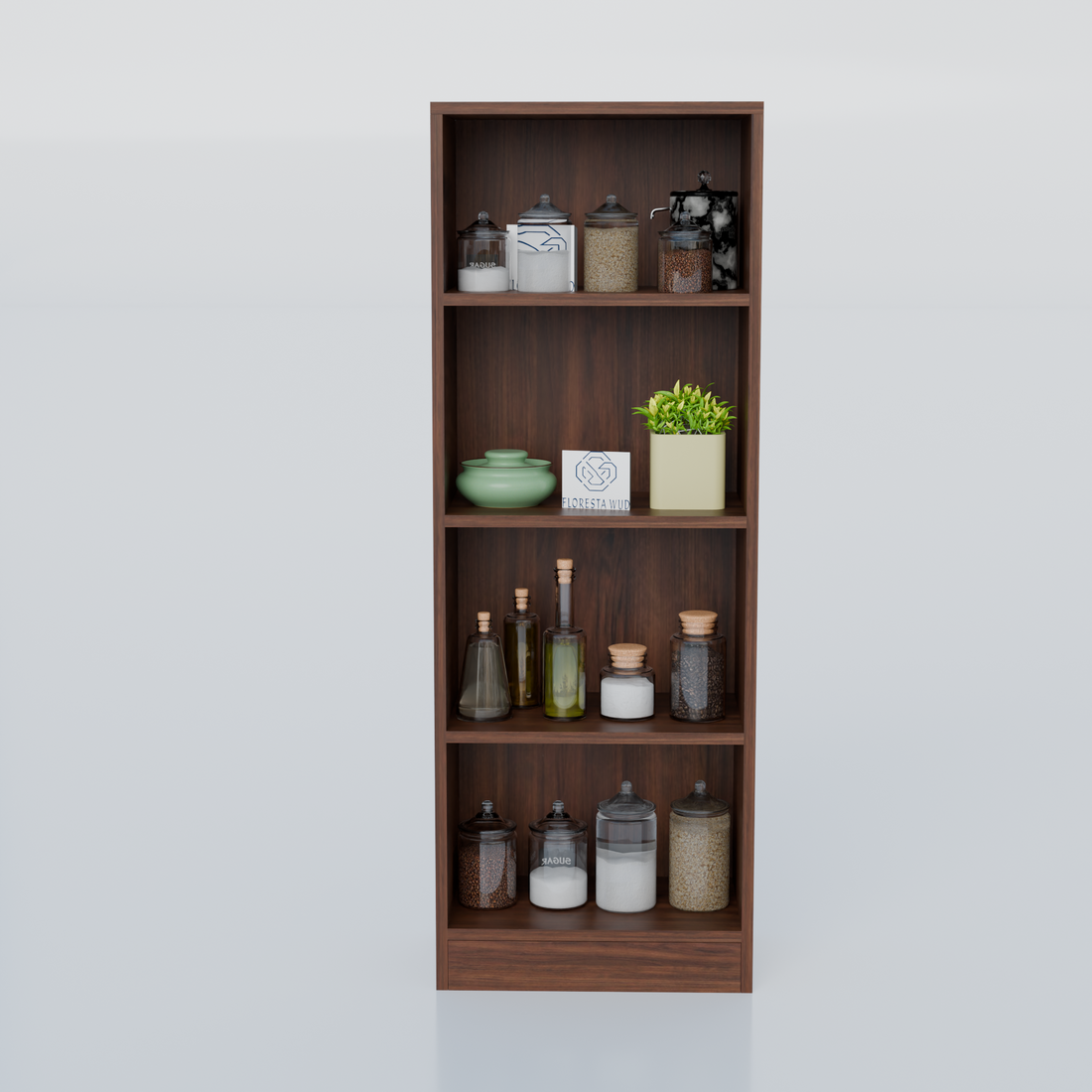 Florestawud Engineered Wood 4-Tier Open Kitchen Storage Rack – Brown Finish