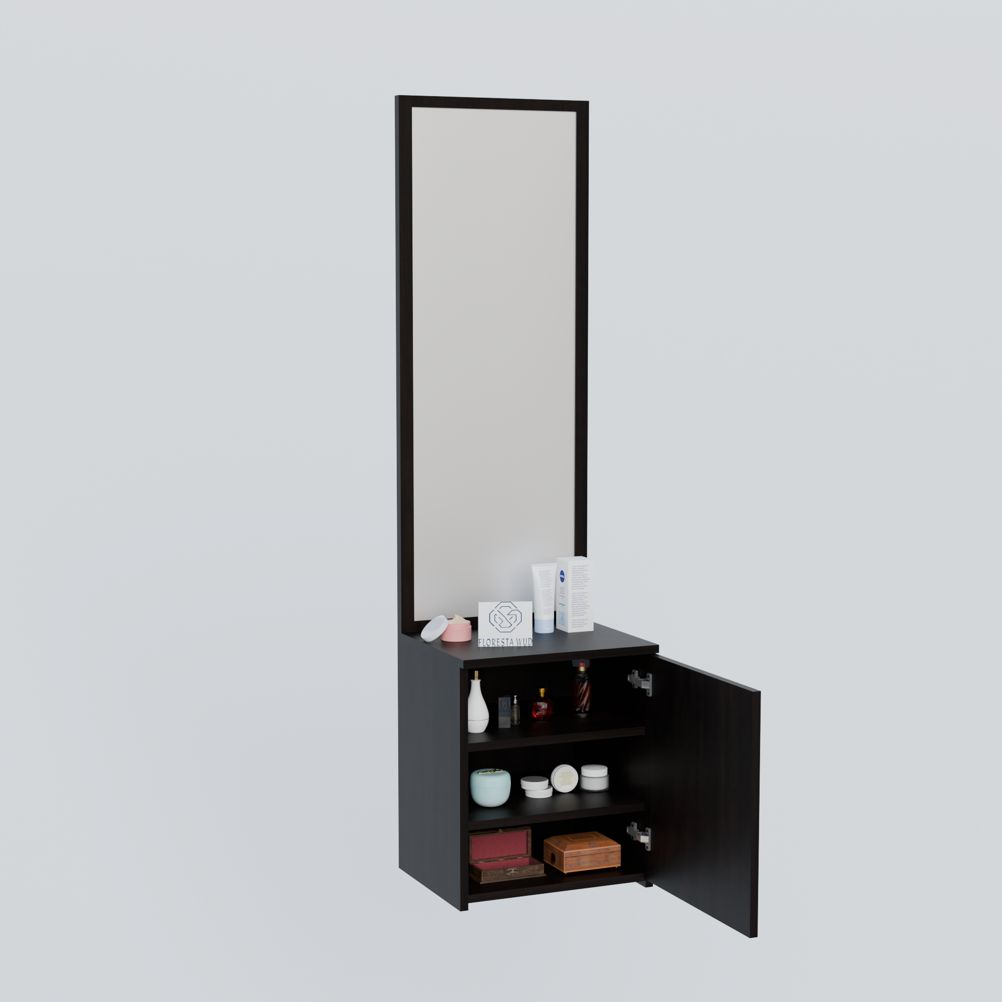 Florestawud Wooden Dressing Table with Full-Length Mirror & Storage Cabinet – Wenge Finish