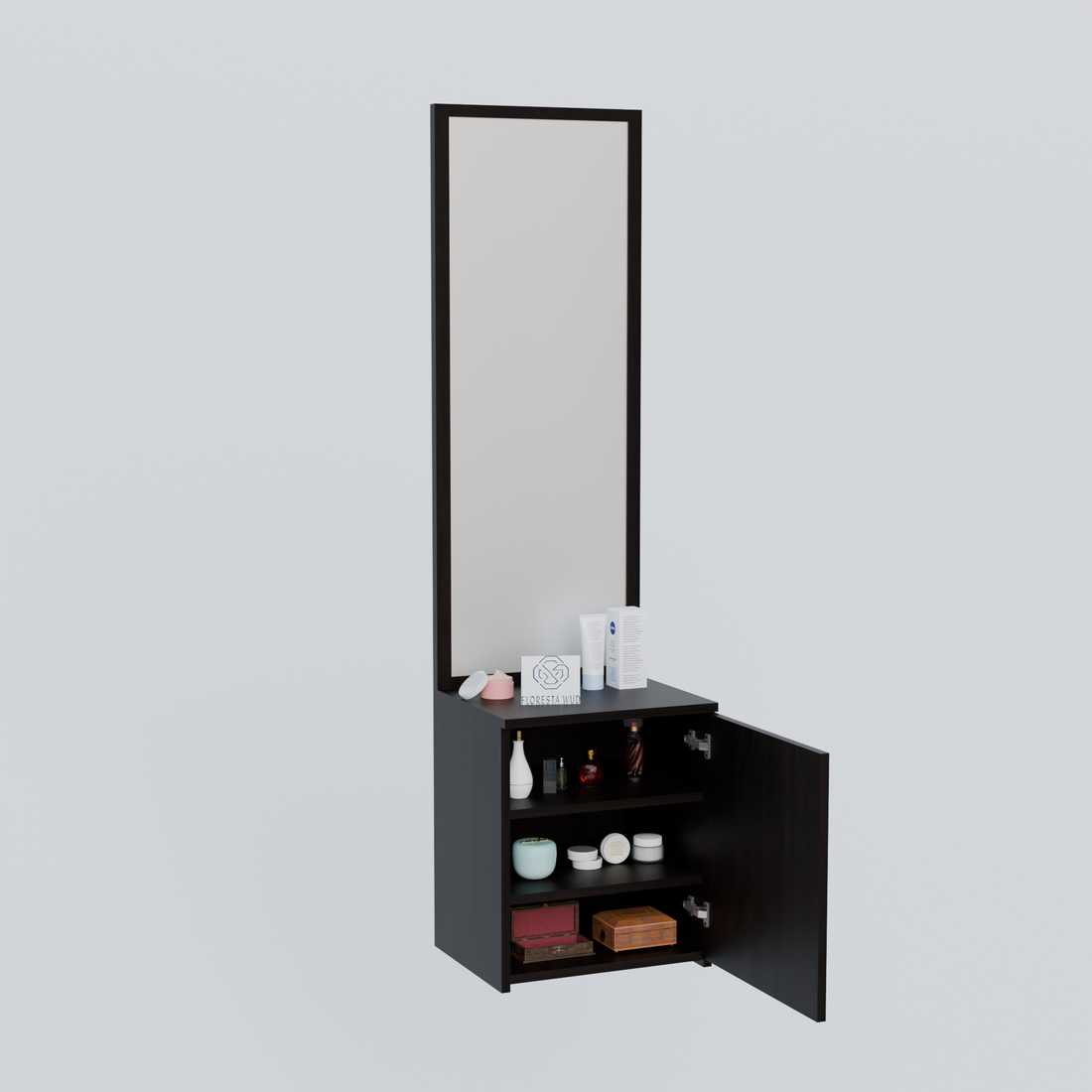 Florestawud Wooden Dressing Table with Full-Length Mirror & Storage Cabinet – Wenge Finish