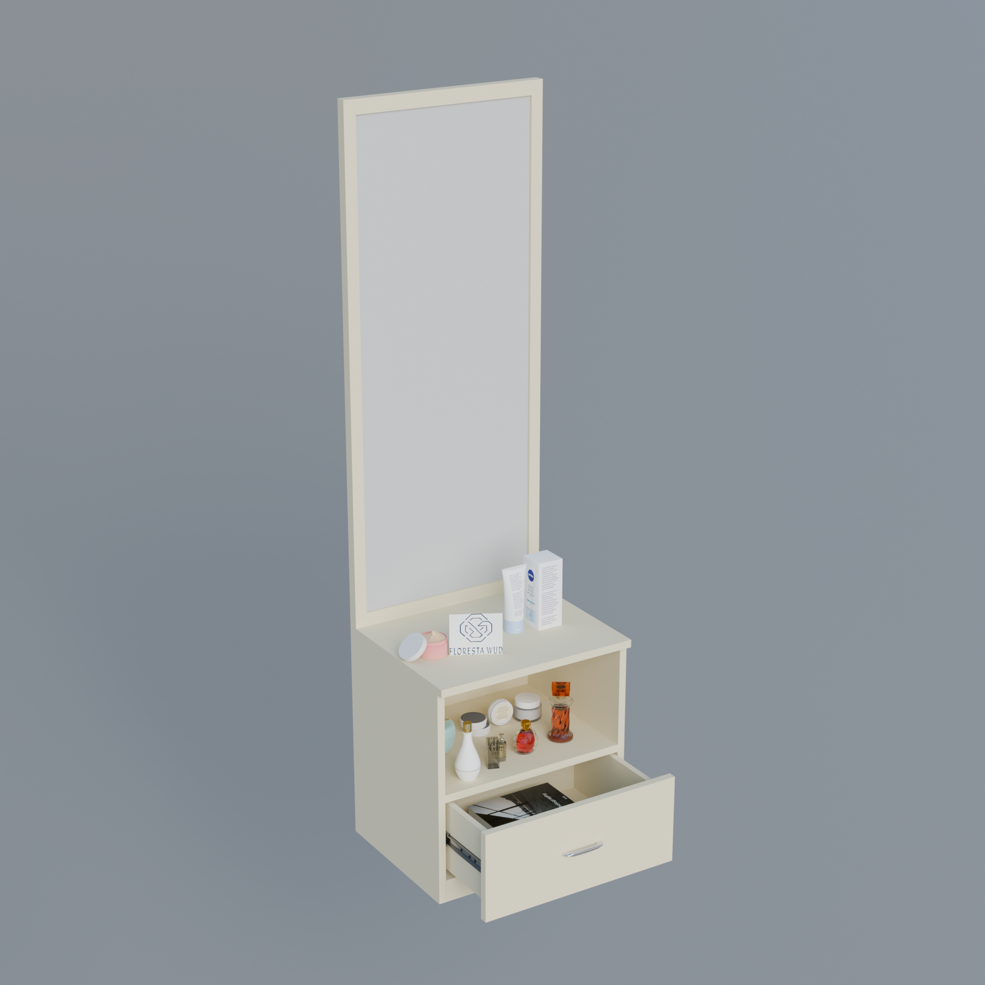 Florestawud Engineered Wood Dressing Table with Mirror – White Finish