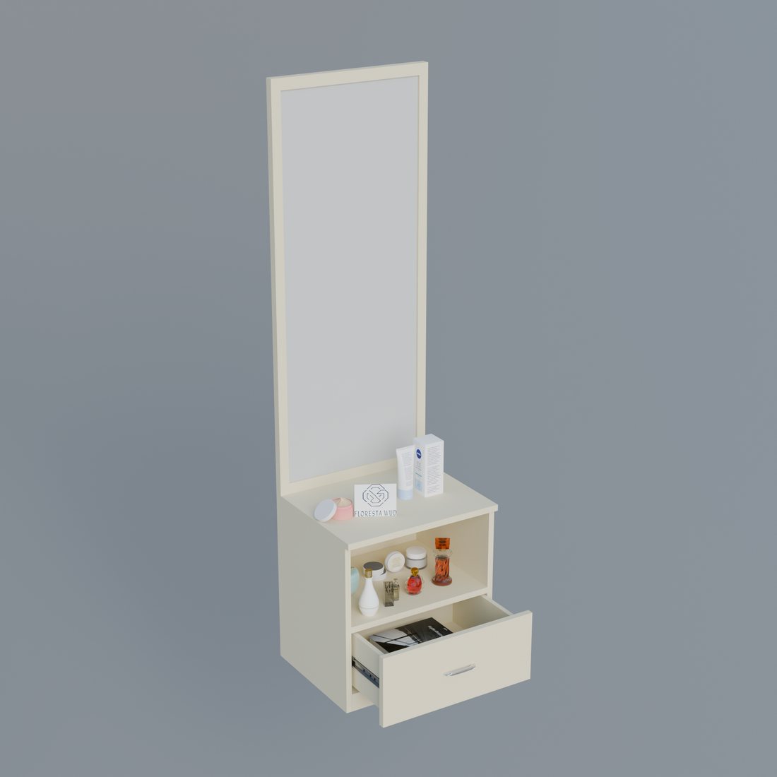 Florestawud Engineered Wood Dressing Table with Mirror – White Finish