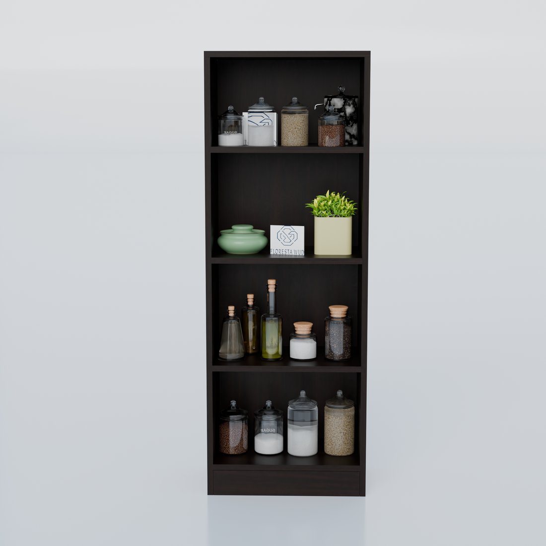 Florestawud Engineered Wood 4-Tier Open Kitchen Storage Rack – Wenge Finish
