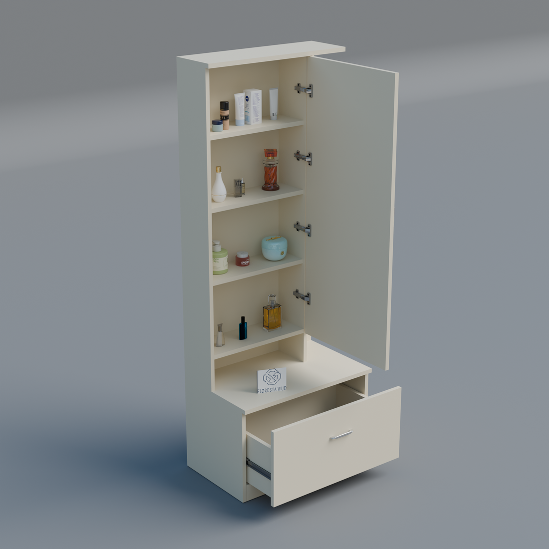 Florestawud Wooden Dressing Table with Mirror & Drawer – White Finish
