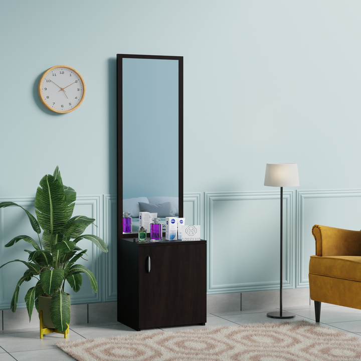 Florestawud Wooden Dressing Table with full-length mirror and storage cabinet in wenge finish