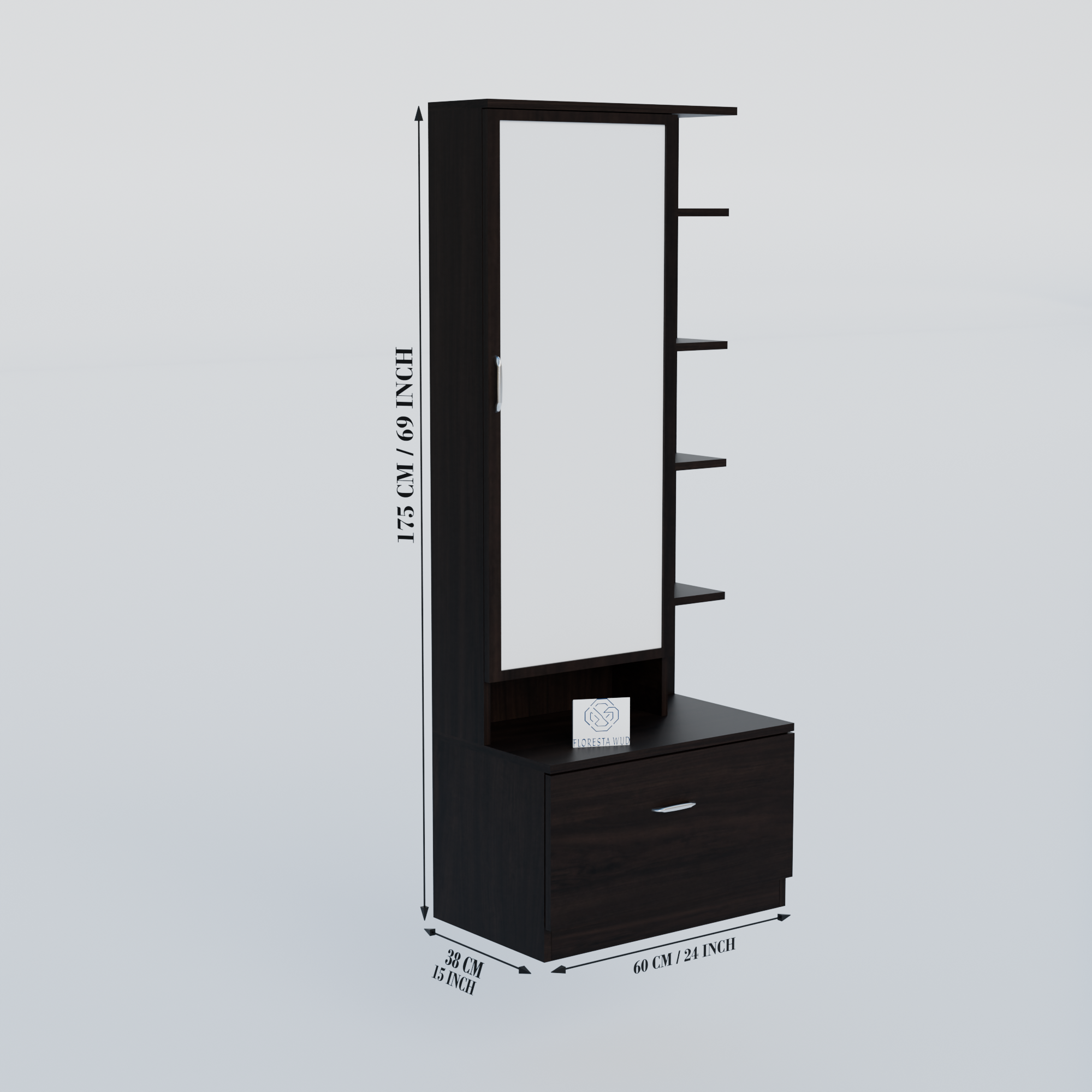 Florestawud Wooden Dressing Table with Mirror & Drawer – Wenge Finish
