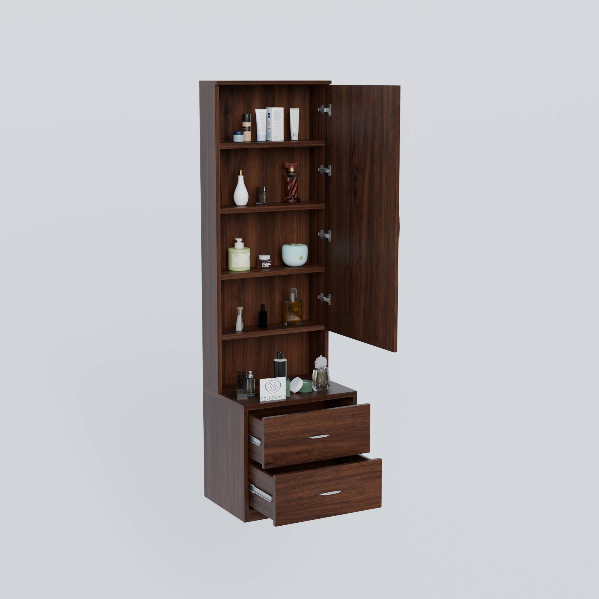 Florestawud Wooden Dressing Table with Mirror & 2 Drawers – Brown Finish