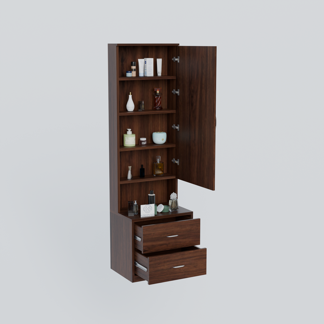 Florestawud Wooden Dressing Table with Mirror & 2 Drawers – Brown Finish