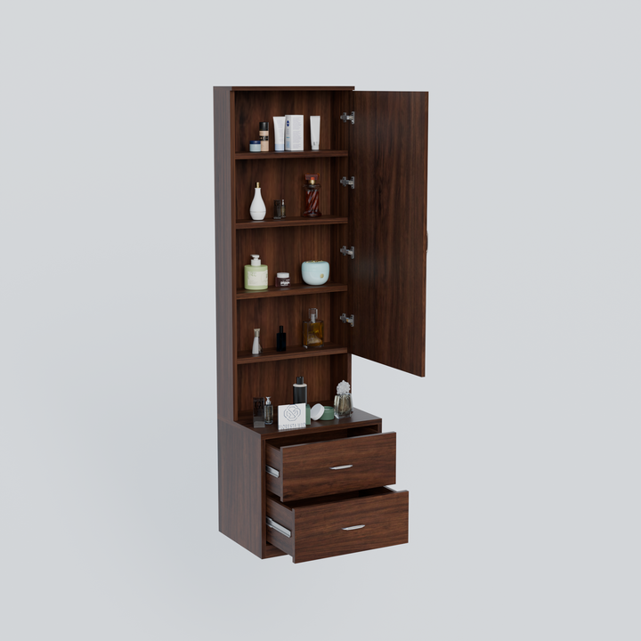 Florestawud Wooden Dressing Table with Mirror & 2 Drawers – Brown Finish