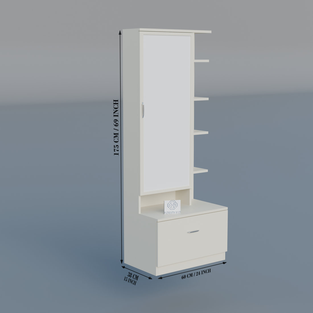 Florestawud Wooden Dressing Table with Mirror & Drawer – White Finish