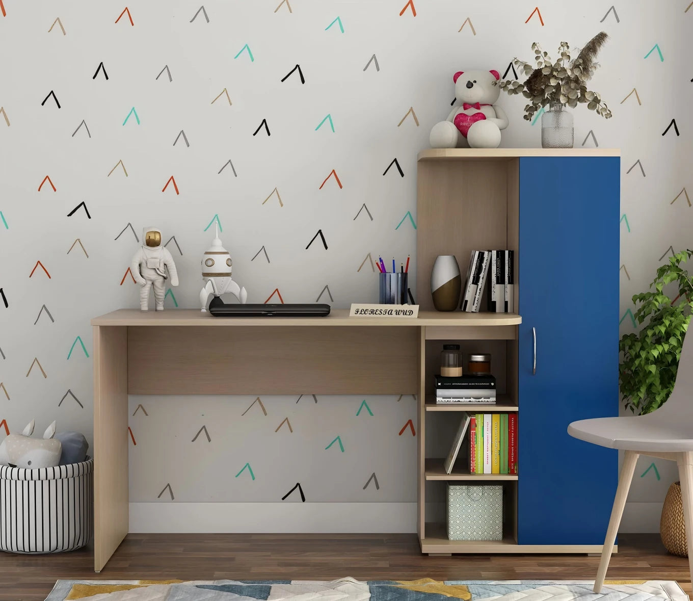 Modern Study Table with Storage Cabinet & Bookshelf