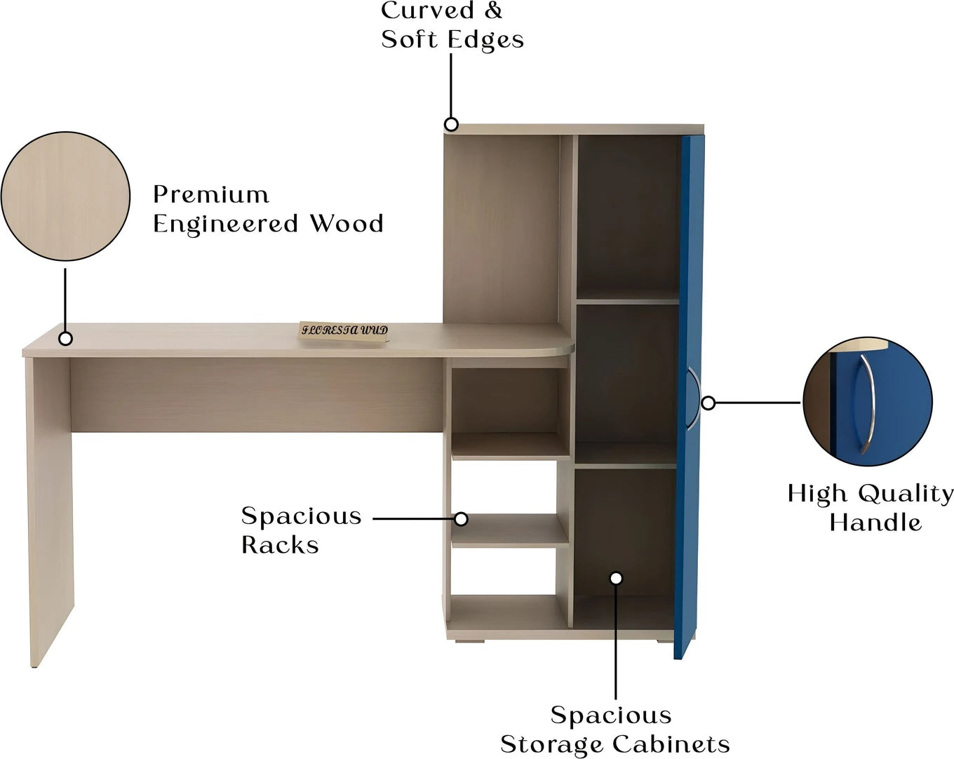 Modern Study Table with Storage Cabinet & Bookshelf