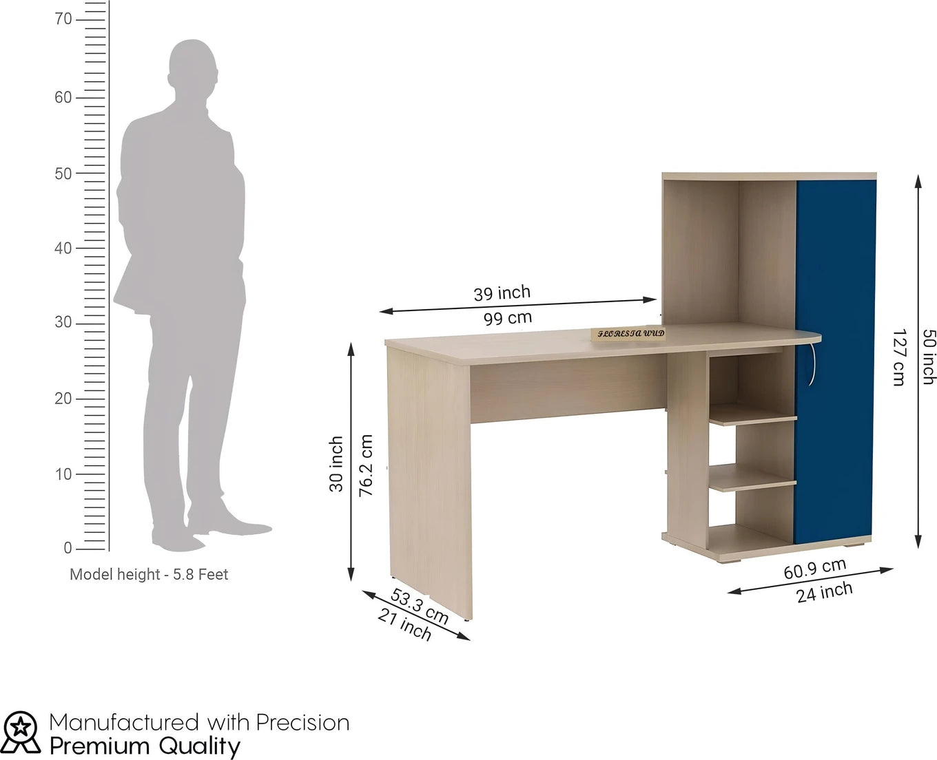 Modern Study Table with Storage Cabinet & Bookshelf