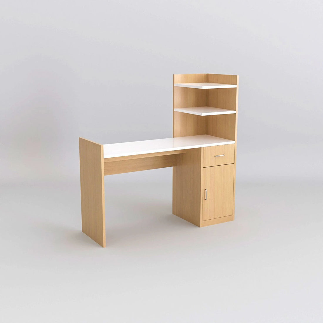 Modern Wooden Study Table with Storage Shelf & Cabinet