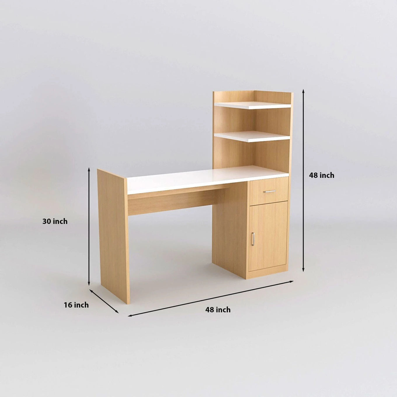 Modern Wooden Study Table with Storage Shelf & Cabinet