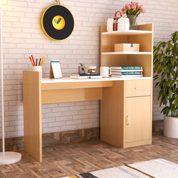 Modern Wooden Study Table with Storage Shelf & Cabinet