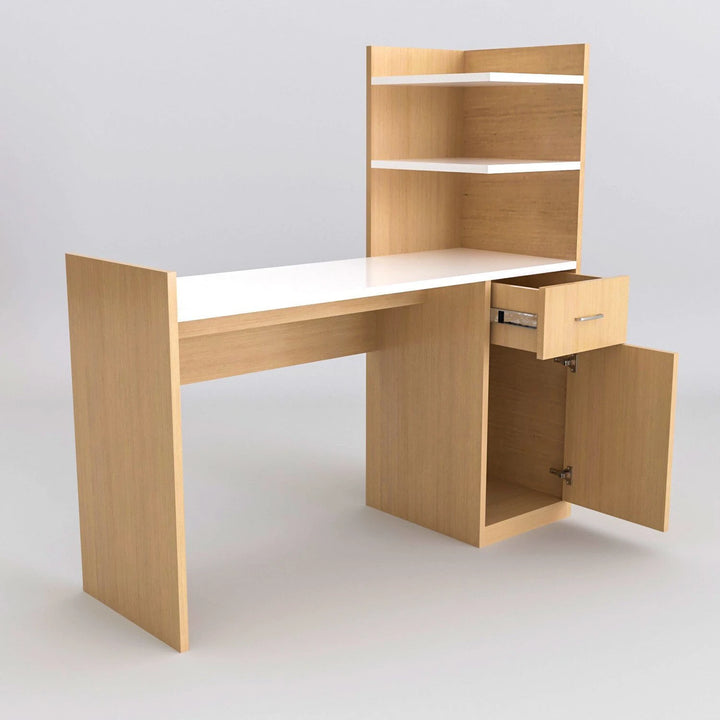 Modern Wooden Study Table with Storage Shelf & Cabinet
