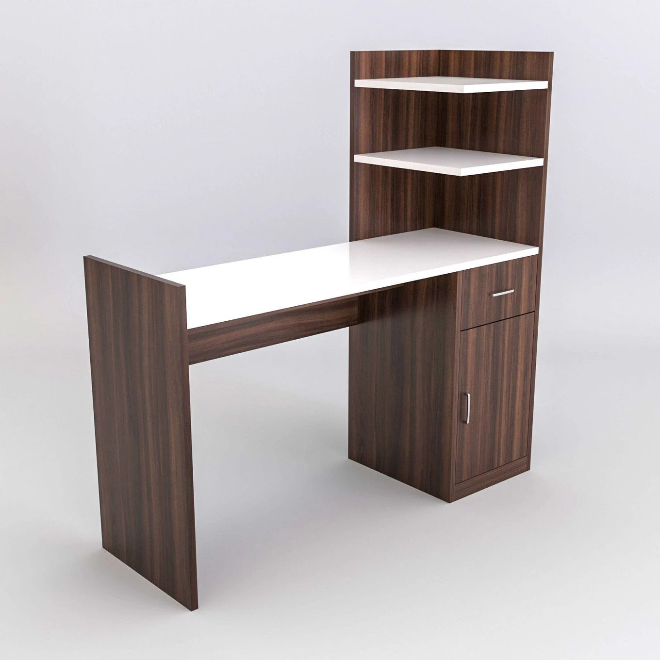 Modern Wooden Study Table with Storage Shelf & Cabinet
