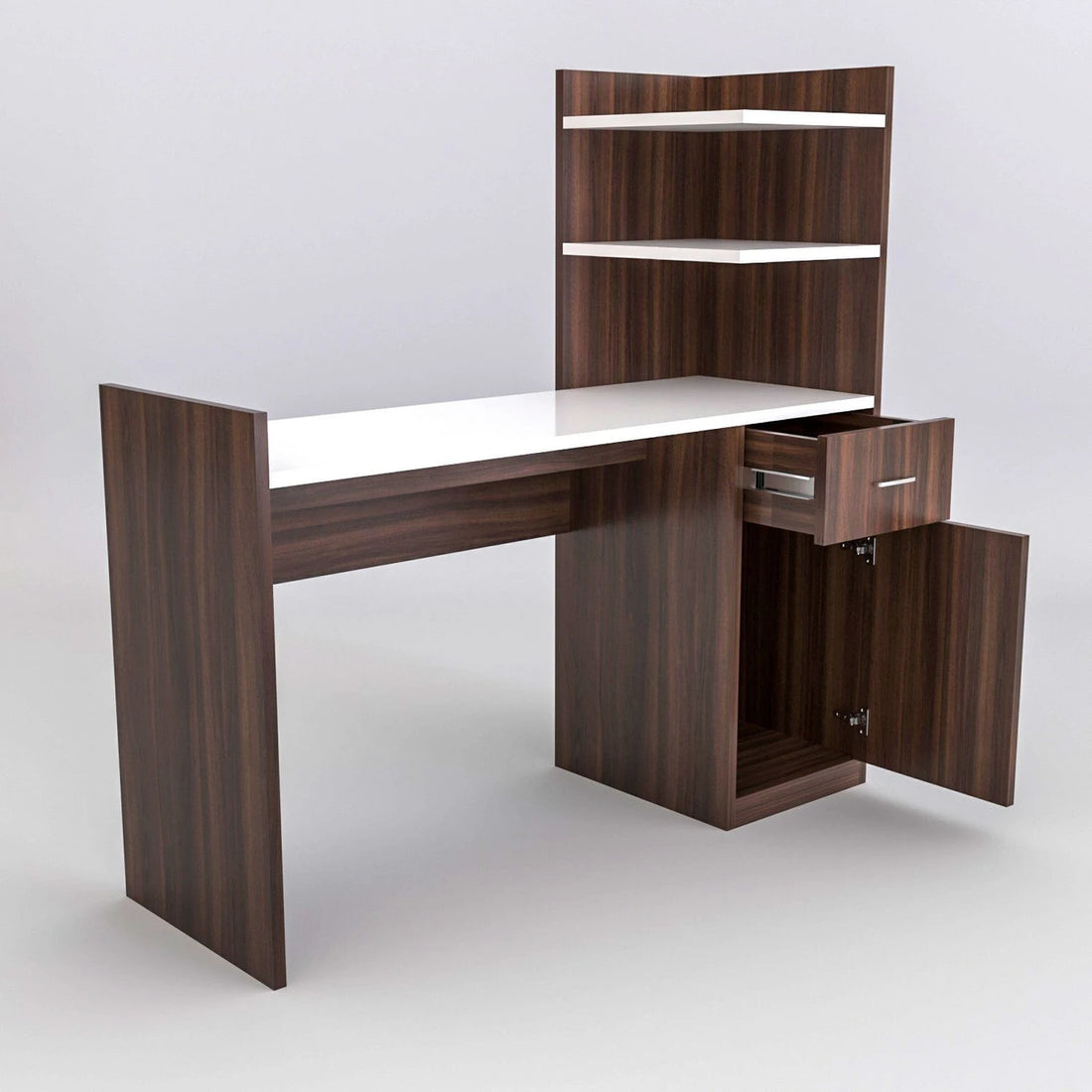 Modern Wooden Study Table with Storage Shelf & Cabinet