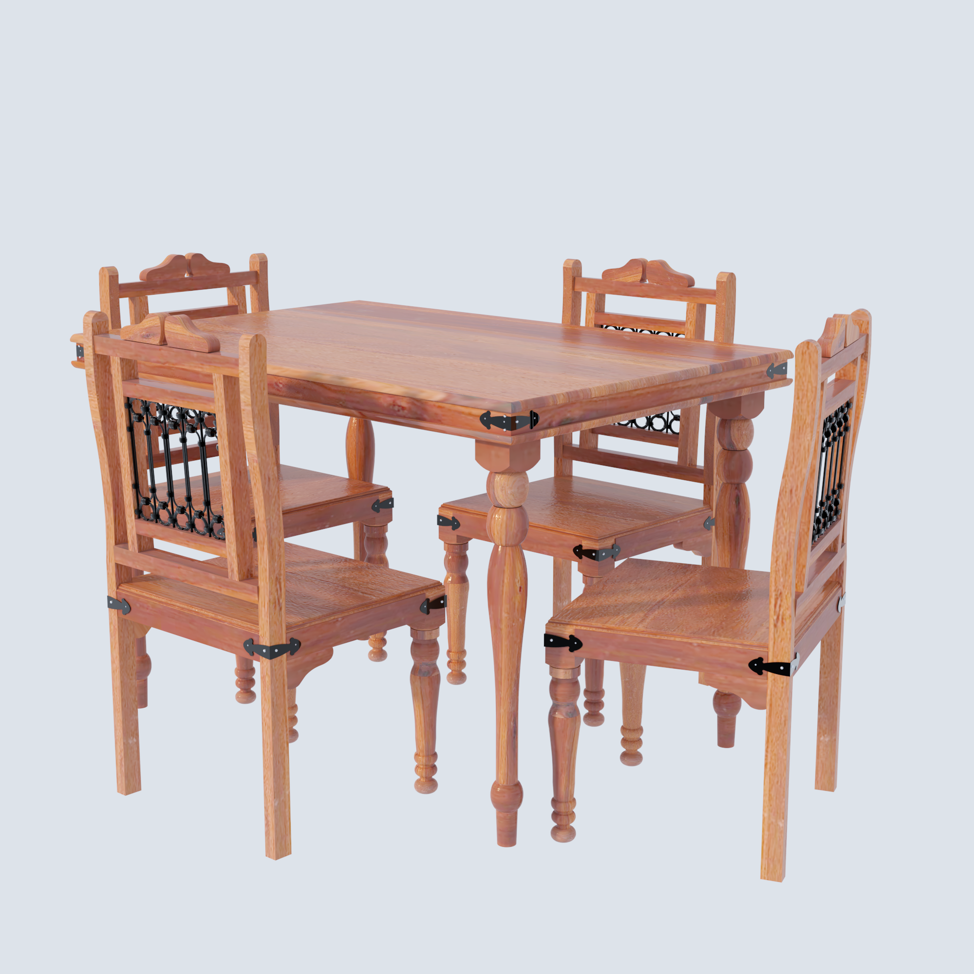 Florestawud Solid Sheesham Wood 4 Seater Dining Table Set – Honey Finish