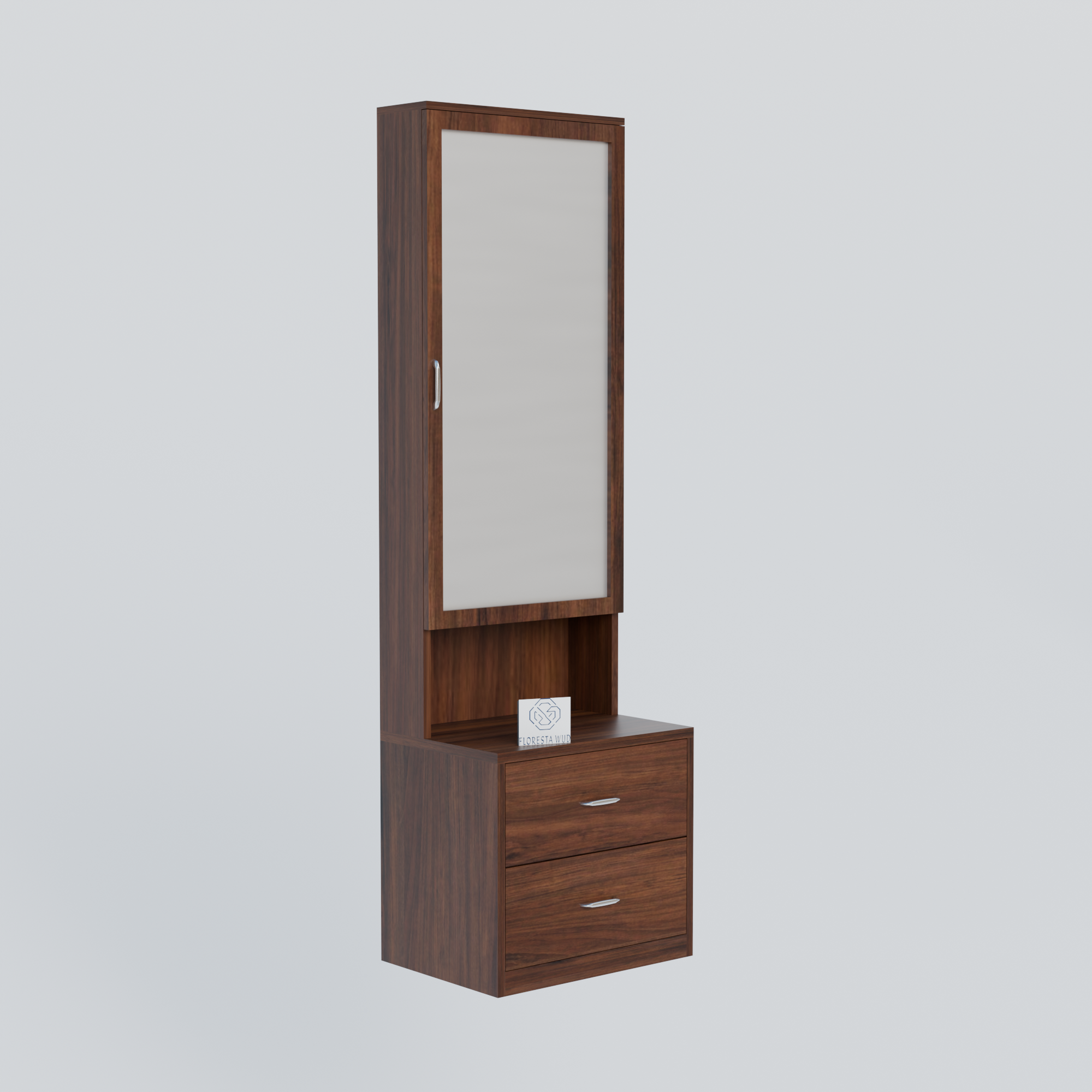 Florestawud Wooden Dressing Table with Mirror & 2 Drawers – Brown Finish