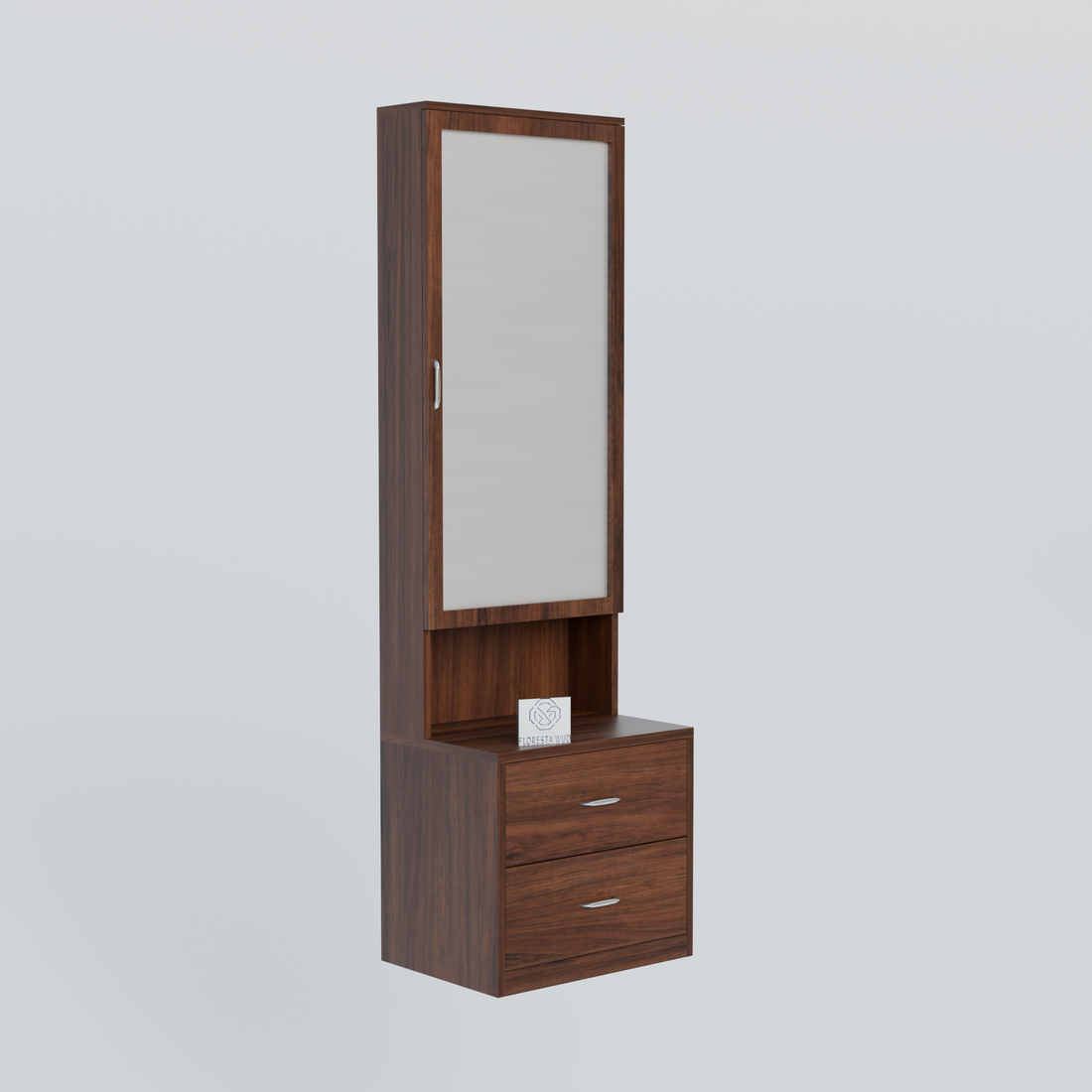 Florestawud Wooden Dressing Table with Mirror & 2 Drawers – Brown Finish