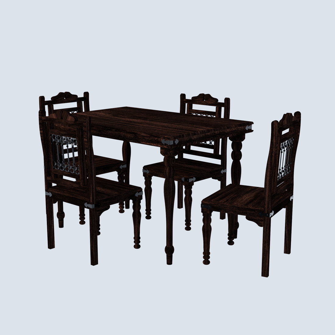 Florestawud Solid Sheesham Wood 4 Seater Dining Table Set – Walnut Finish