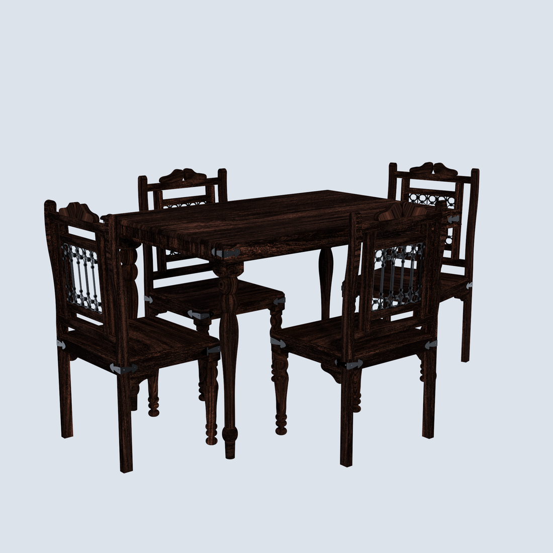 Florestawud Solid Sheesham Wood 4 Seater Dining Table Set – Walnut Finish