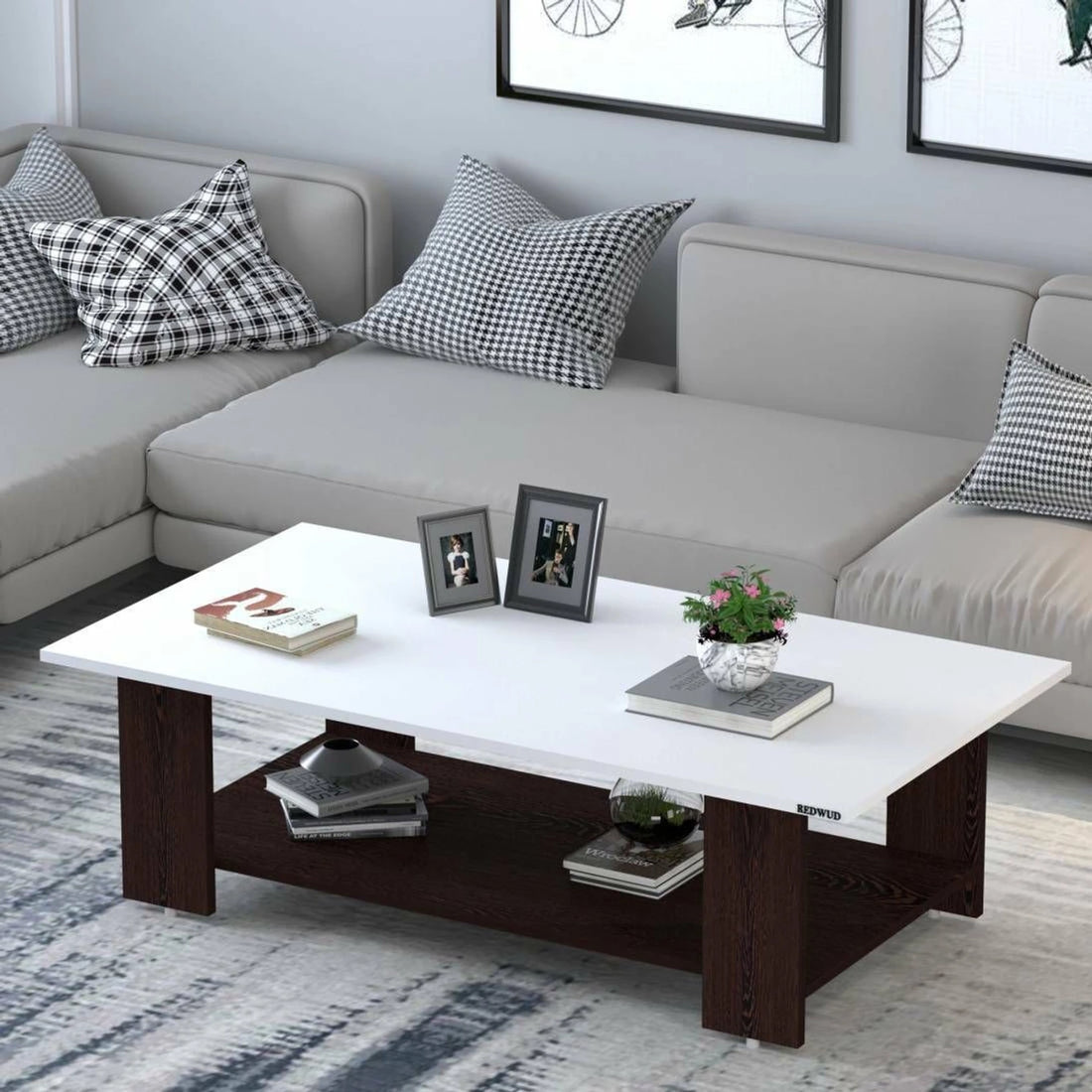 Modern White Coffee Table with Open Storage Shelf