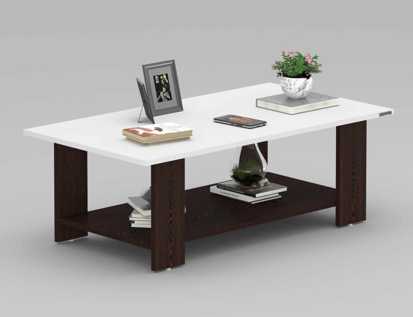 Modern White Coffee Table with Open Storage Shelf