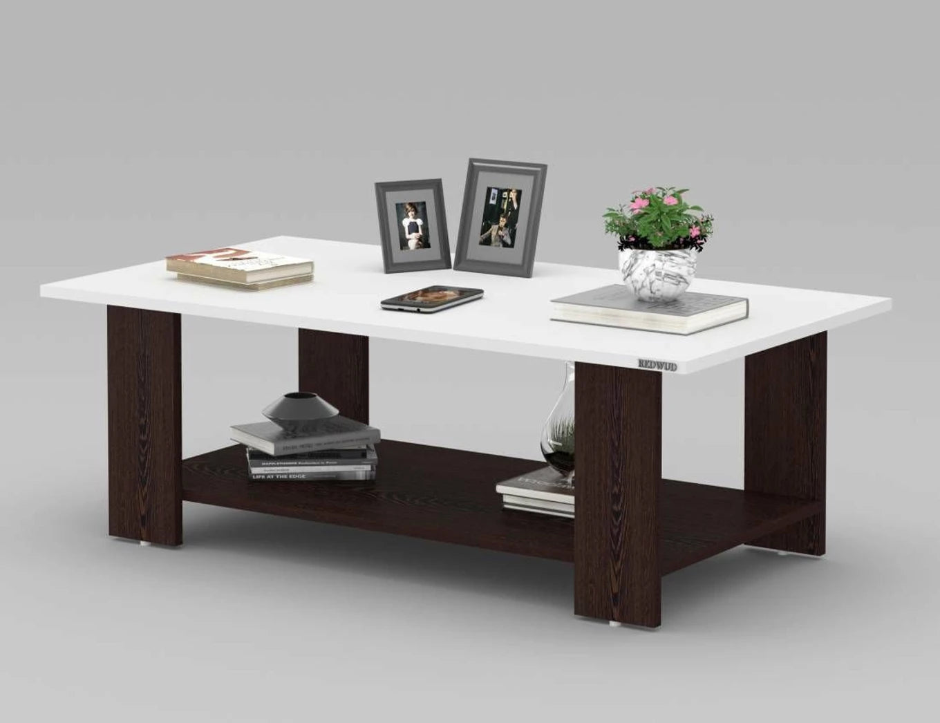 Modern White Coffee Table with Open Storage Shelf