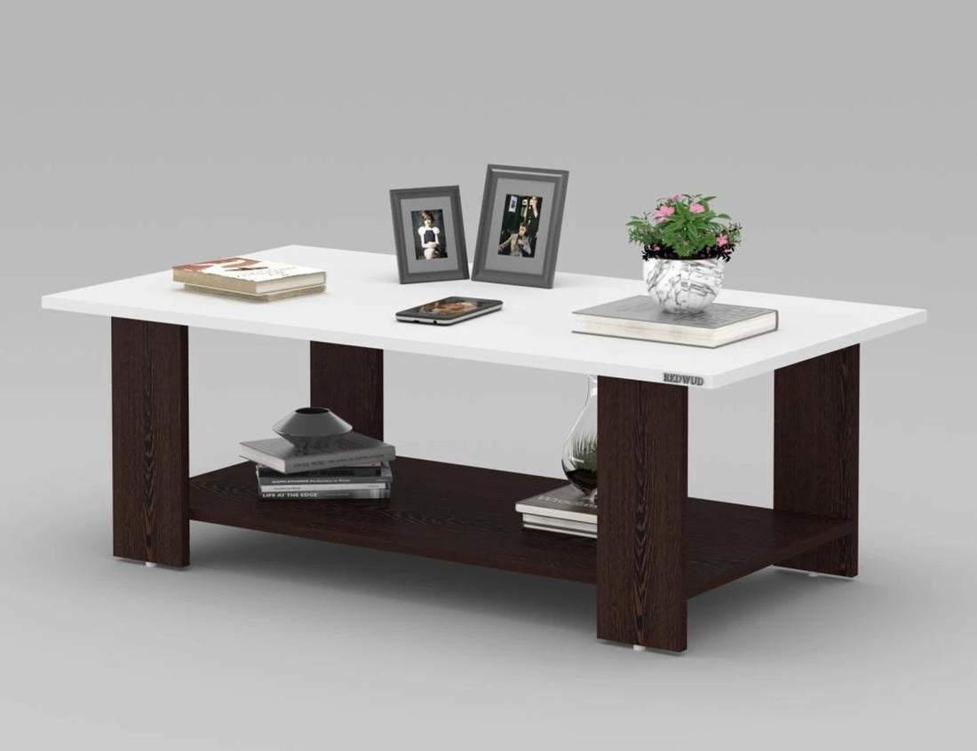 Modern White Coffee Table with Open Storage Shelf