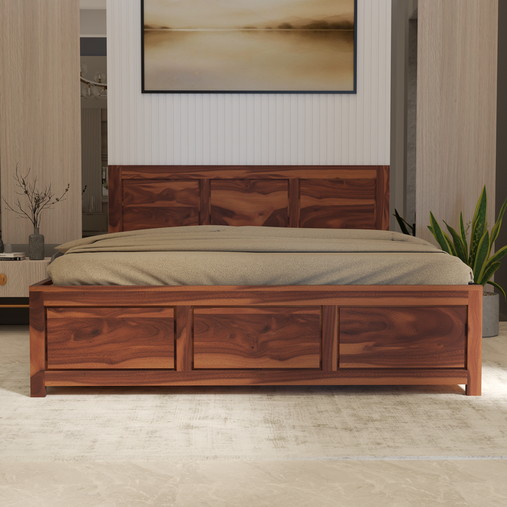 Florestawud Solid Sheesham Wood Bed with Storage – Honey Finish