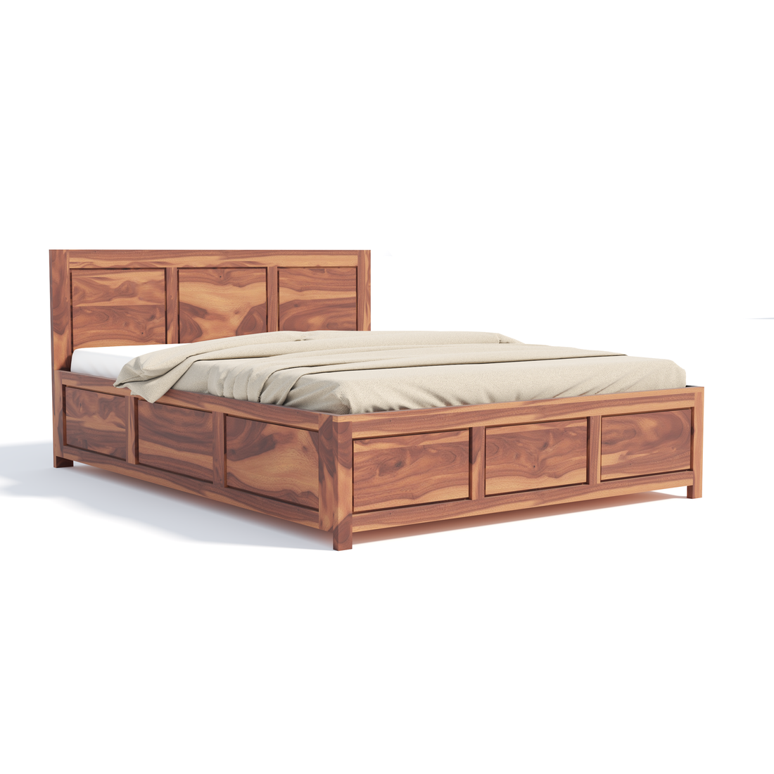 Florestawud Solid Sheesham Wood Bed with Storage – Honey Finish