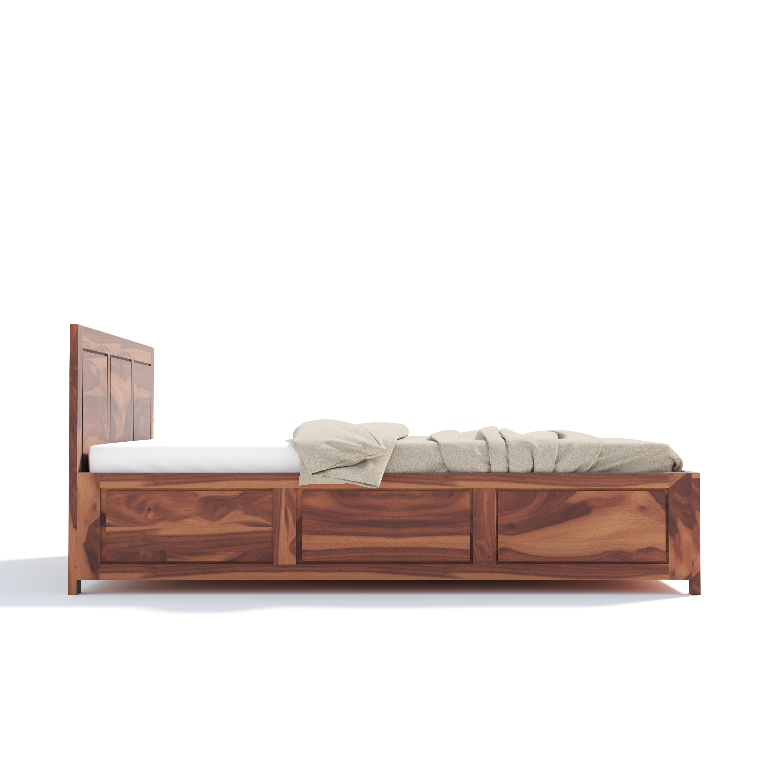 Florestawud Solid Sheesham Wood Bed with Storage – Honey Finish