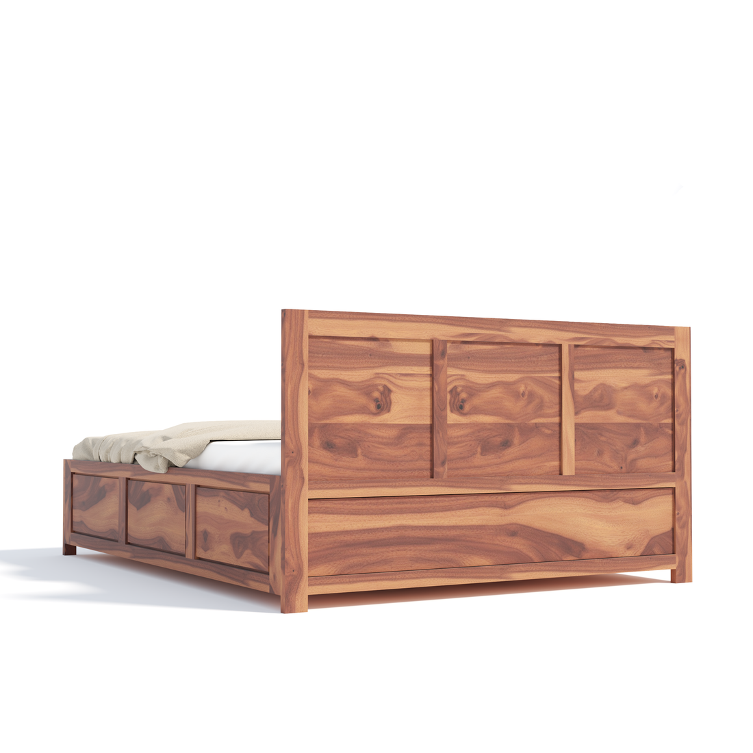 Florestawud Solid Sheesham Wood Bed with Storage – Honey Finish