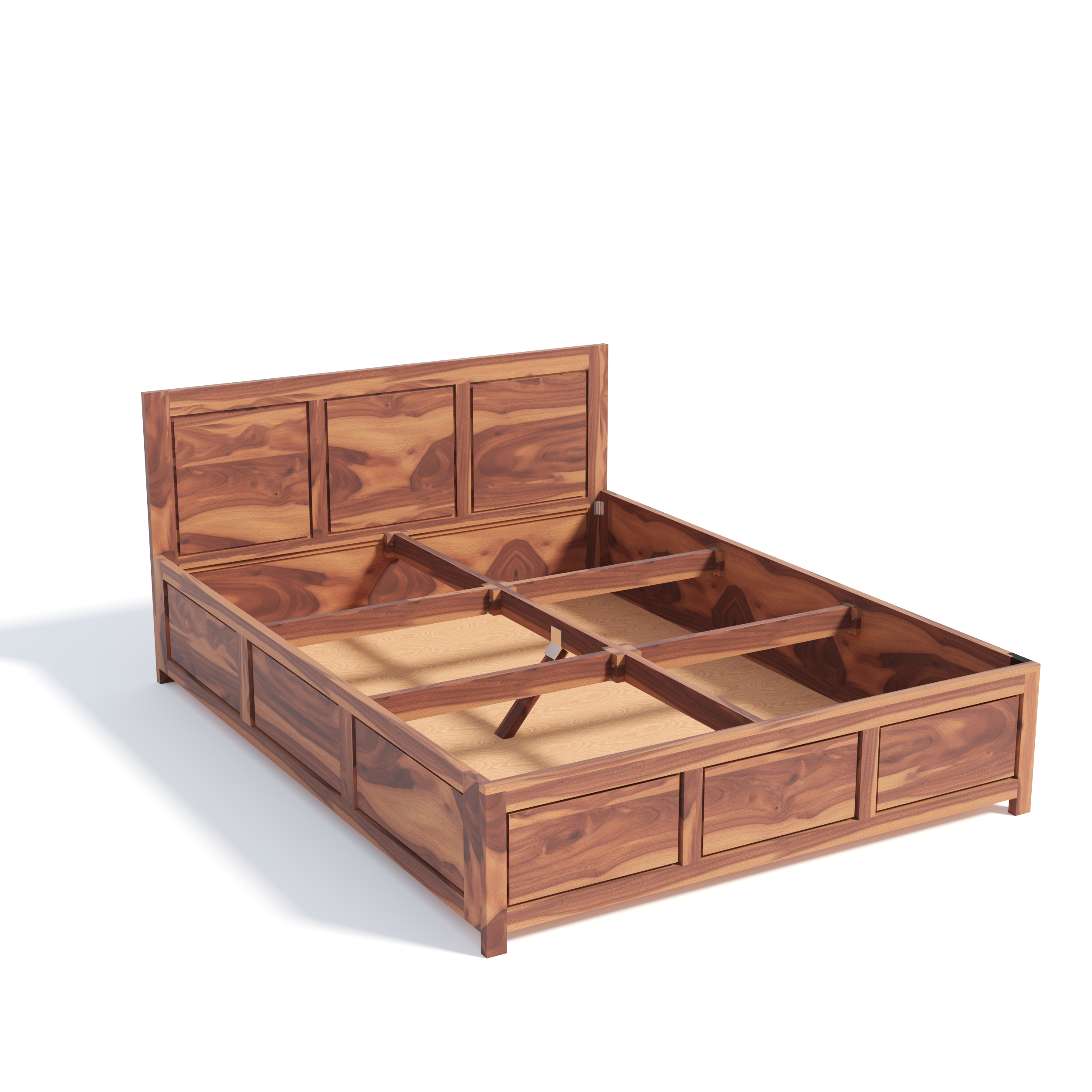 Florestawud Solid Sheesham Wood Bed with Storage – Honey Finish